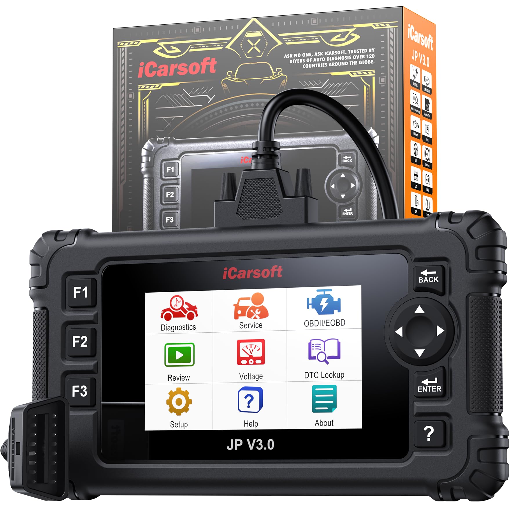iCarsoft JP V3.0 OBD2 Auto Diagnostica per Toyota/Honda/Mitsubishi/Suzuki/Mazda/Hyundai, Diagnosi Auto in Italiano per Tutti i Sistemi, 47 Servizi, Test Bidirezionale, Auto VIN, Aggiornamento a Vita