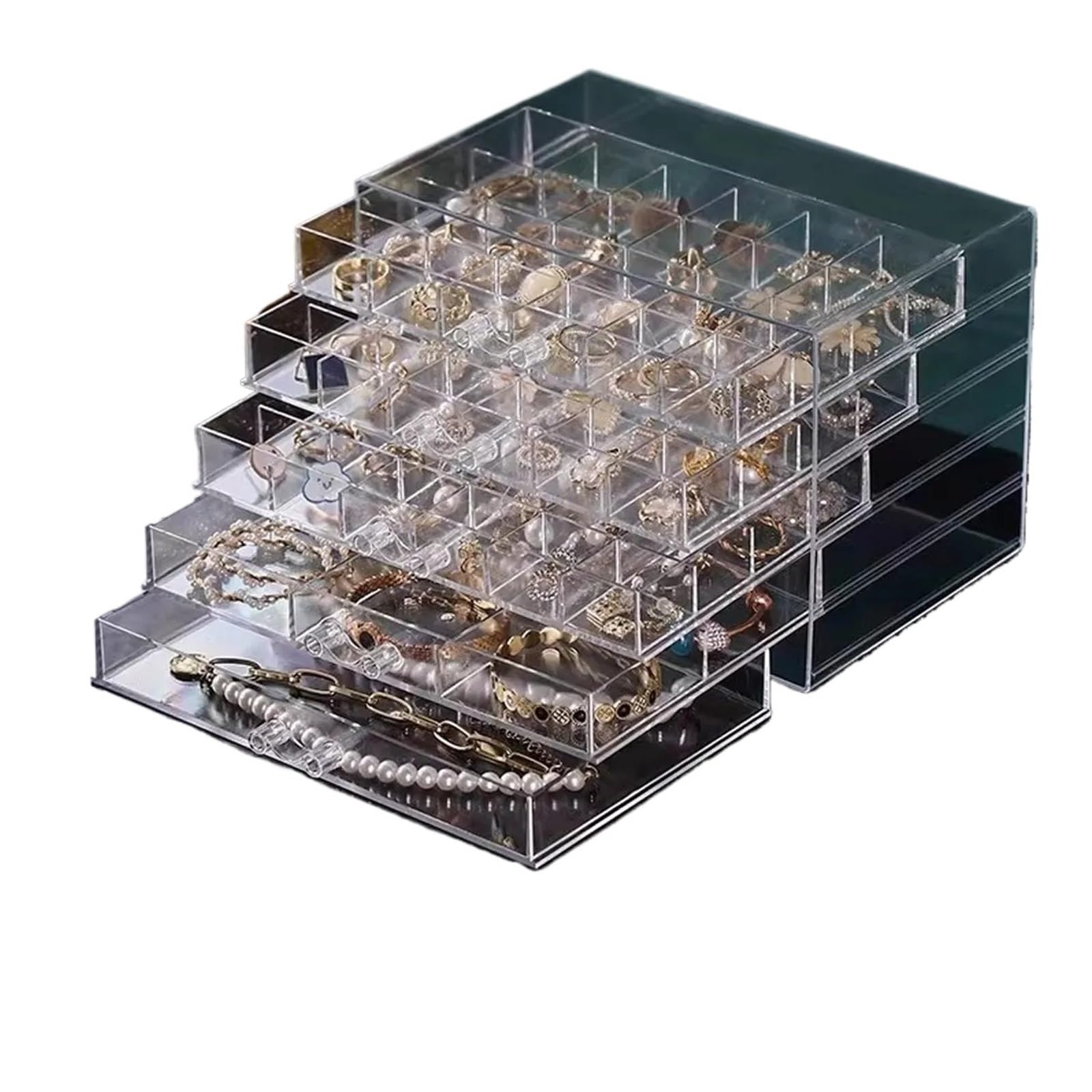 YUSUZH Jewelry Drawer Storage Box, Transparent Display, Earring, Ring, Necklace Organizing Container With Compartments for Rings, Earrings