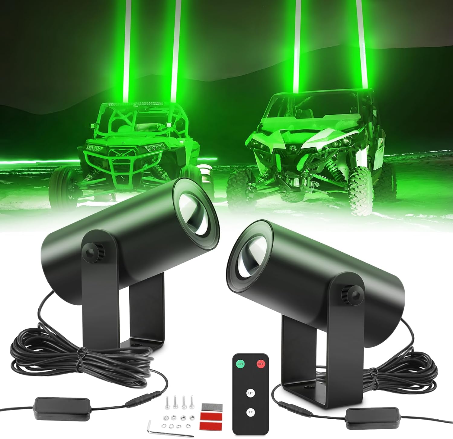 Greed Whip Lights for Side by Side Whipless LED Whip Light UTV/ATV Green Spot Beam Pods Light for Polaris RZR,Can-Am Maverick X3 Truck Golf Cart Off-Road Boat
