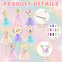 Vista 2 de Kit de 34 varitas de princesa, 16 estrellas sin terminar, corona de mariposa, luna, hada, palillo de madera, 6 calcomanías de gemas, 4 cintas