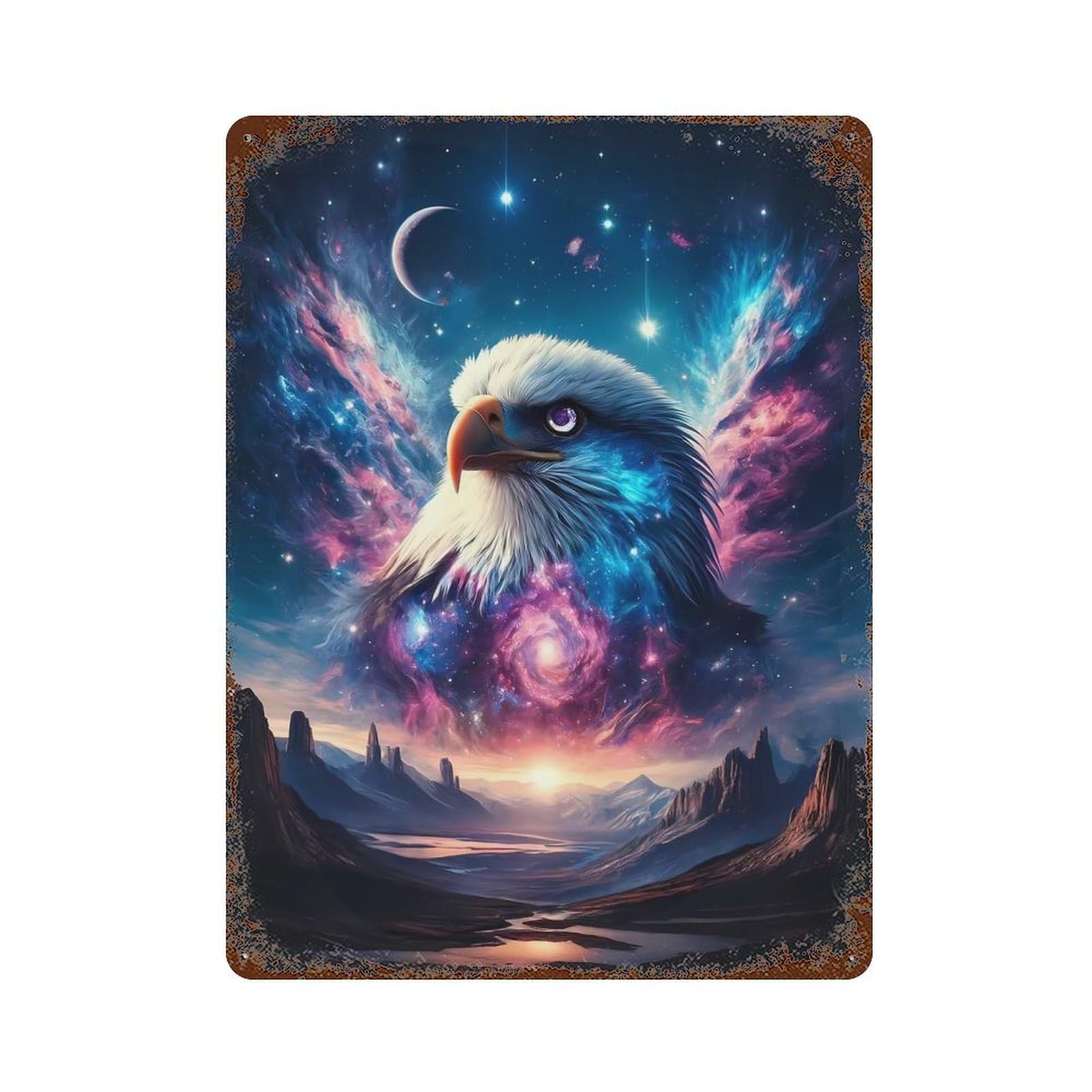 Cosmic Eagle Rust Effect Tin Sign 15.7"x11.8", Novelty Wall Decor for Patio, Garden Room And Bar Decor