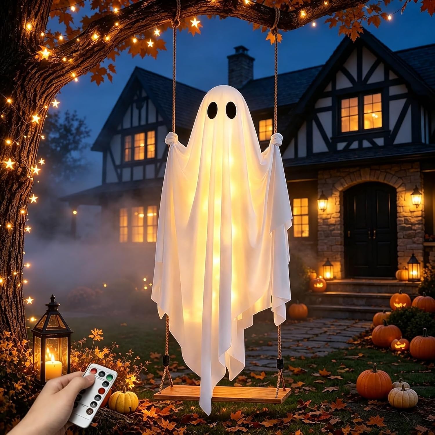155cm LED Halloween Deko Outdoor Geist Hängen Deko mit Fernbedienung