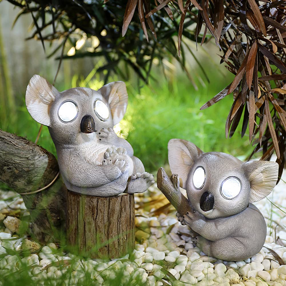 Amazon.co.jp: 庭の像 2個 コアラの庭の像 目が光るコアラの像