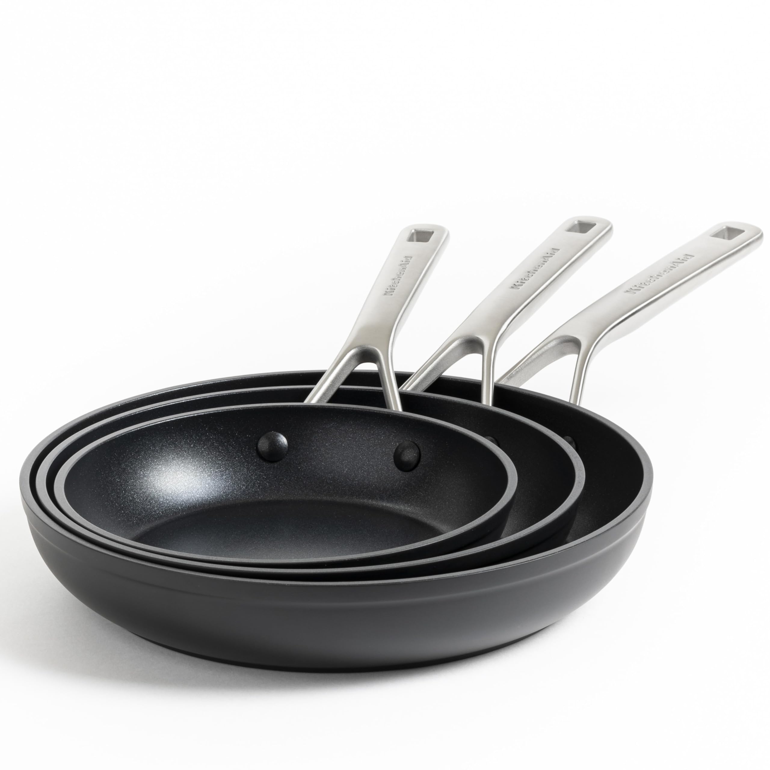 KitchenAid Forged Hardened 3-layer German Engineered, Non-Stick 20c, 24 cm and 28 cm Frying Pan Set, Stainless Steel Handle, Induction, Oven Safe up to 220°C, Black