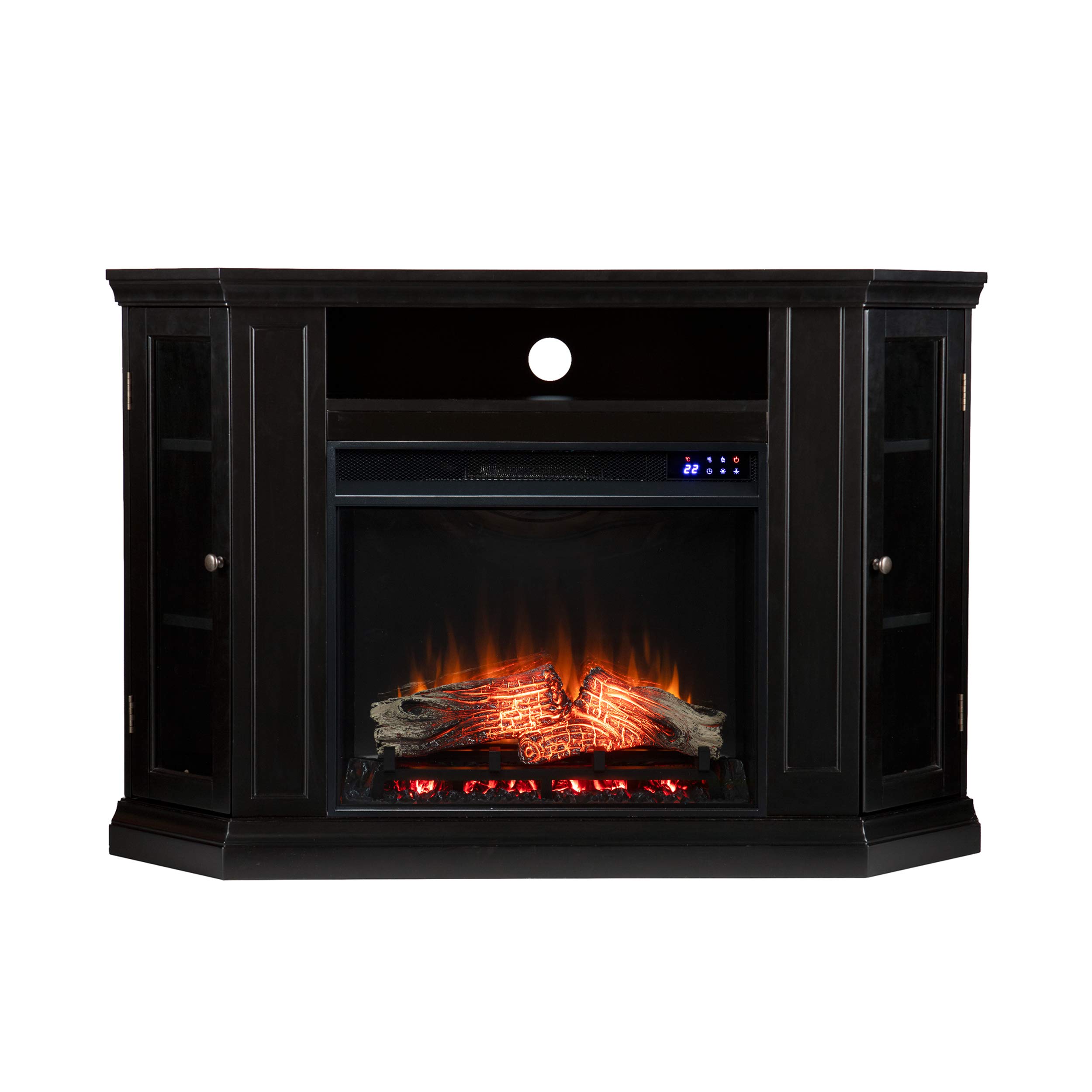 SEI Furniture Claremont Corner Convertible New Electric Fireplace with Storage, Black