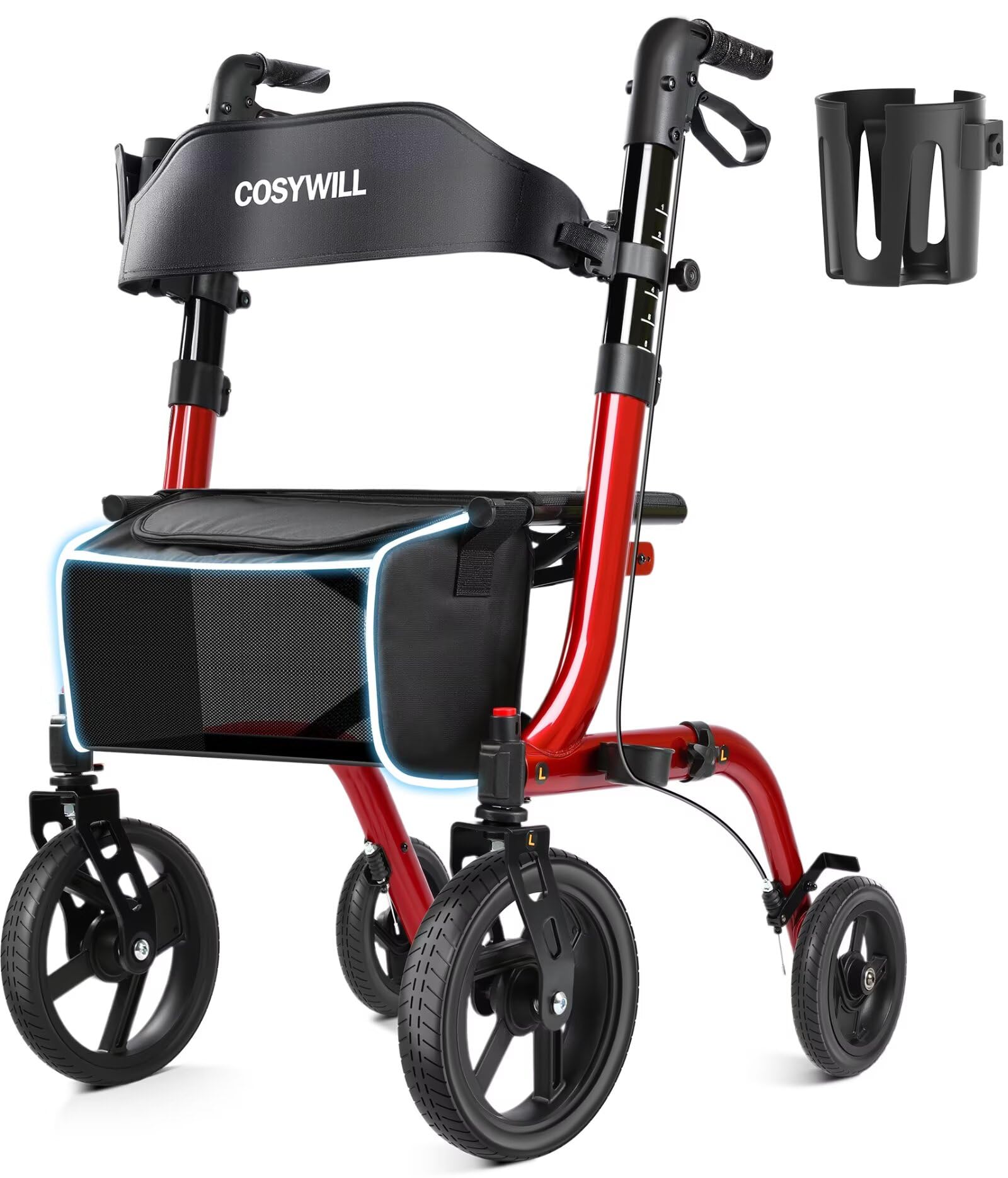 COSYWILL Rollator Walkers with Seat for Seniors,Light Red
