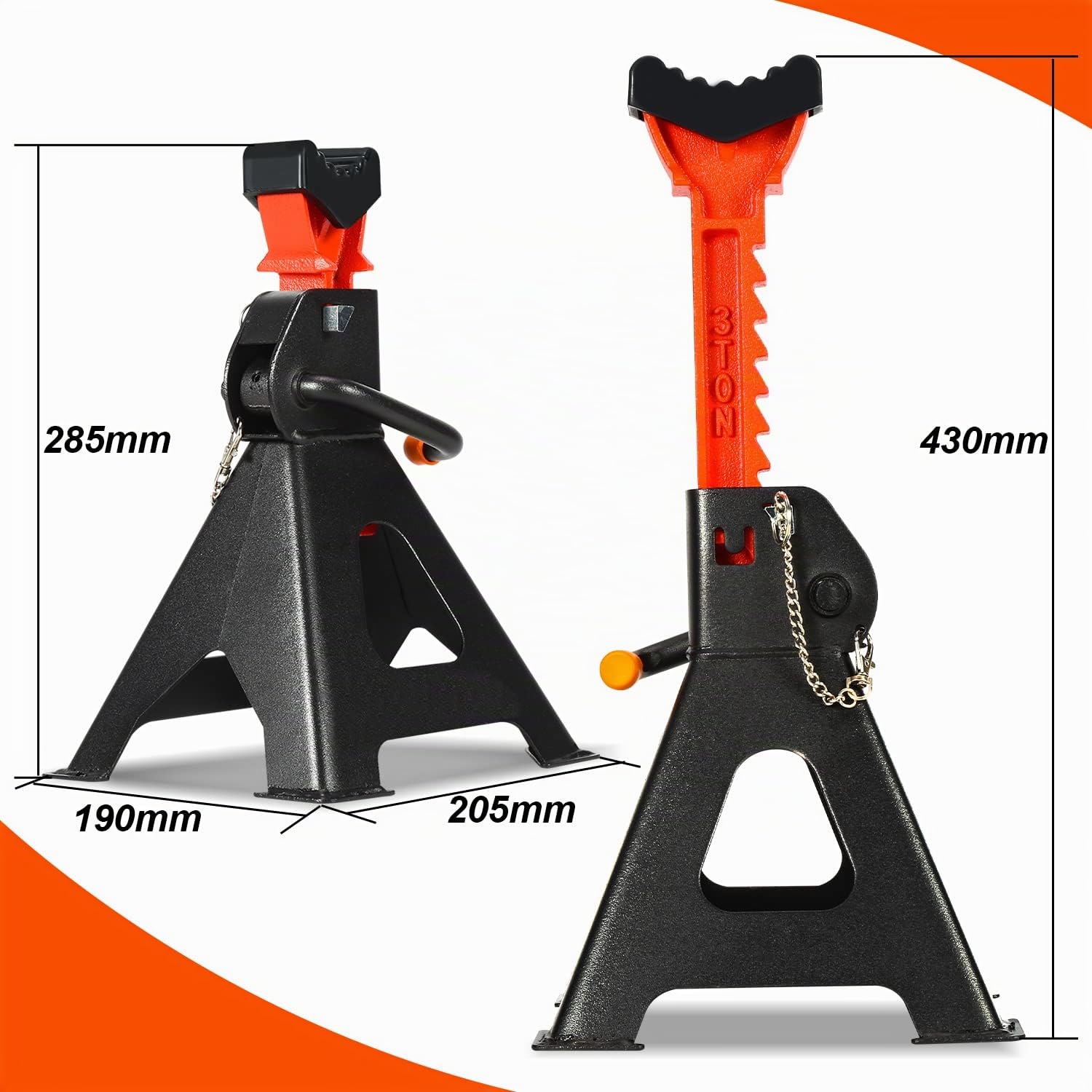 Herrselsam Caballete de apoyo 3T de capacidad de carga Caballete de altura ajustable 285-430mm Caballete de apoyo para vehículos con seguro Soportes de apoyo Auto Soportes para coches, caravanas