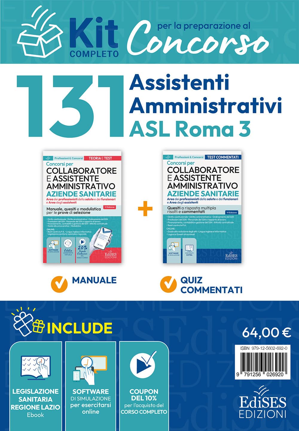Concorso 131 assistenti aministrativi ASL Roma 3. Kit completo. Con software di simulazione e assistente virtuale