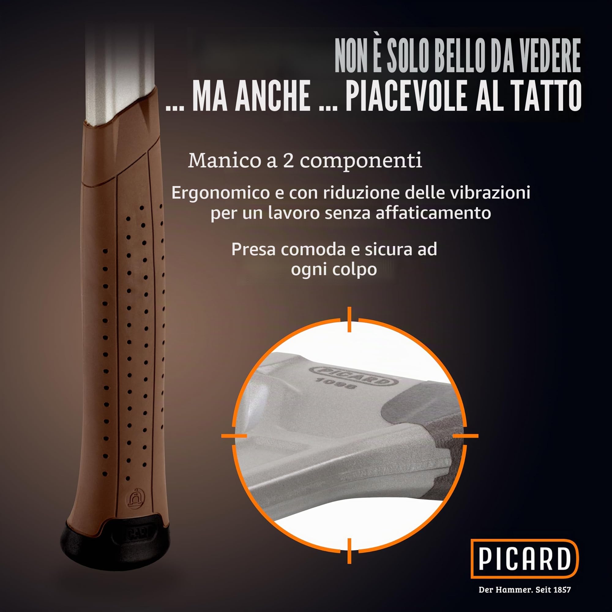 PICARD Martello da carpentiere AluTec® n. 1098 zigrinato | Martello carpentiere ibrido in alluminio e acciaio | Hammer professionale con magnete per chiodi e impugnatura ergonomica