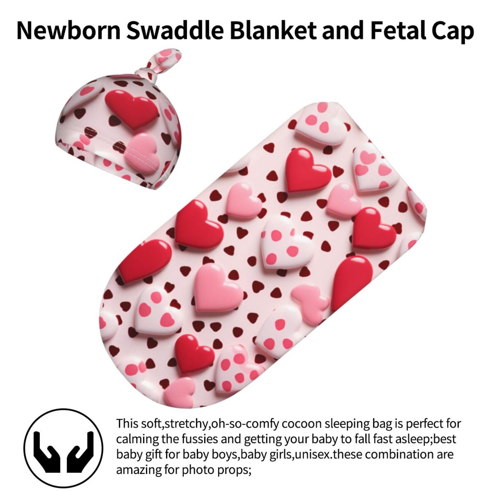 3d Cuore Swaddle Coperta E Cappello Set Per Neonati Avvolgere Accogliente Per Neonati Bambino Comfort 29x53 cm