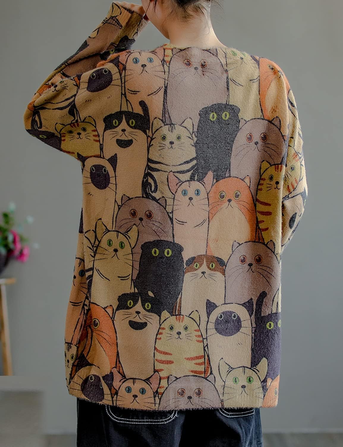 YESNO Women Christmas Sweater Graphic Printed Oversized Pullover Sweaters Casual Loose Knit Tops S01 - Image 3