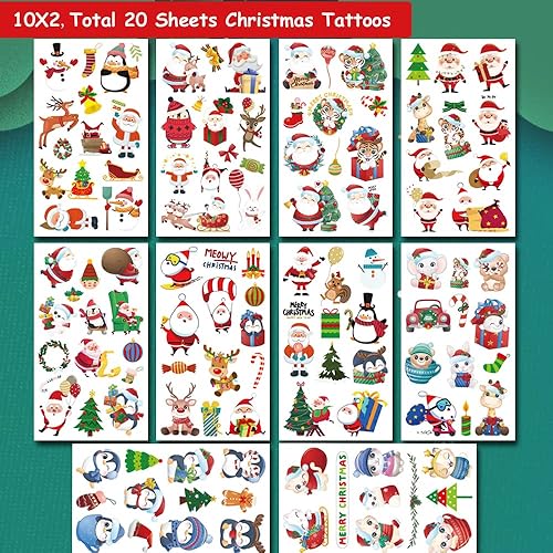 Miniatura 2 de Hohamn 240 tatuajes temporales de Navidad para niños 20 hojas de tatuajes falsos de Navidad para niñas y niños regalos de fiesta de Navidad