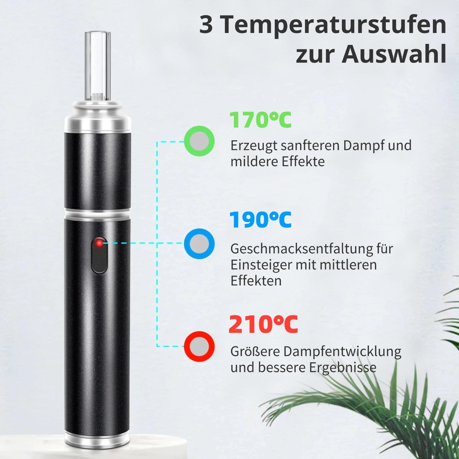 Kräuter Vaporizer aus Vollmetall | Premium Konvektions-Verdampfer mit Ausziehbarem Glasmundstück & Quarz-Heizkammer & Ein-Knopf Bedienung | Sauber & Intensiv(EX-PEN)