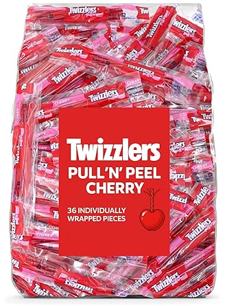Pullin Peel Cherry Licorice Candy 36-Count Snack Pack, Individually Wrapped, Soft Chewy Red Candy, 1 Pound Bag