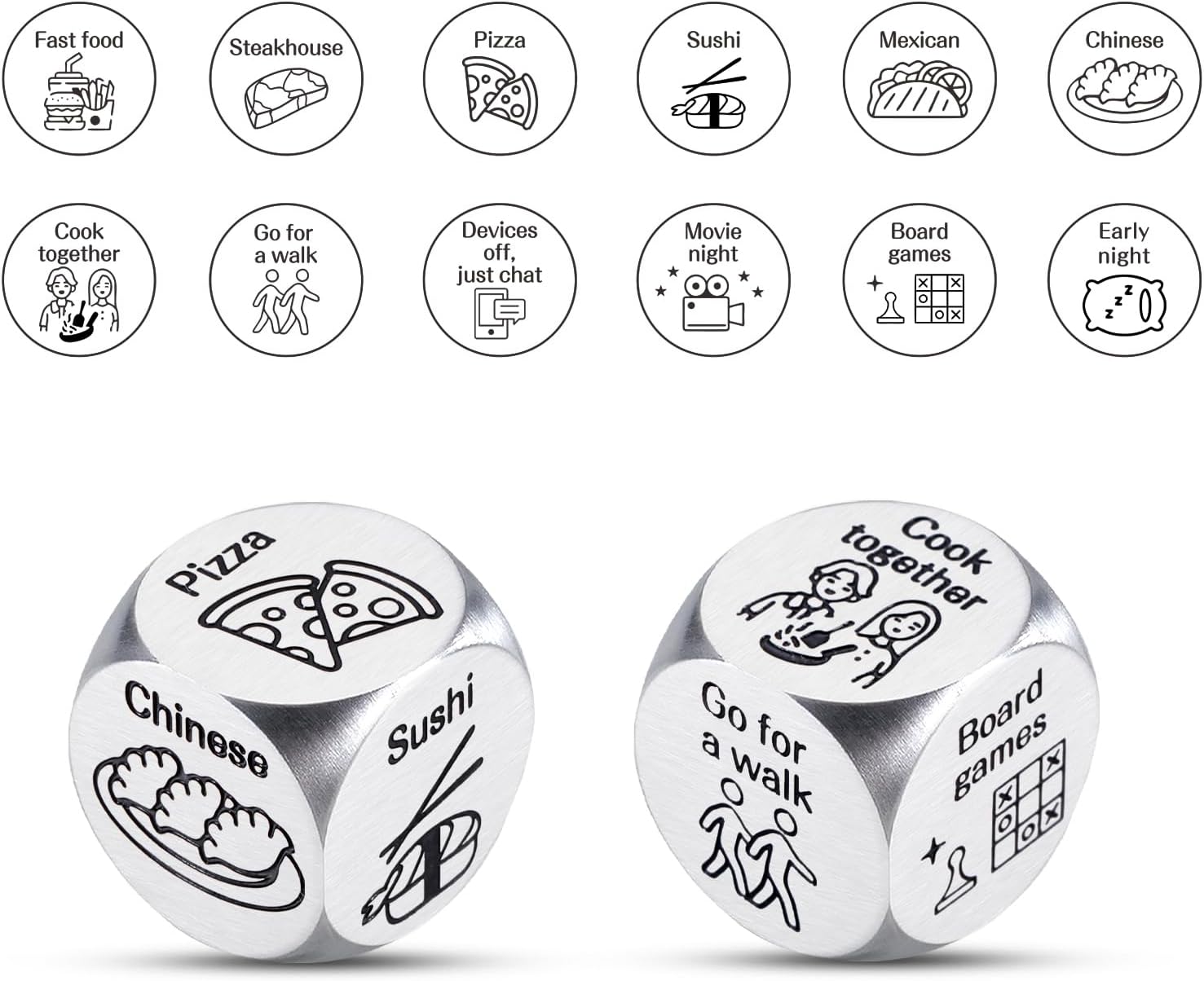 Food Decision Dice for Date Night, Anniversary Wedding Gifts for Him Her Girlfriend Boyfriend, Easter Basket Stuffers for Women Men, Food Dice Birthday Gag Gifts for Women Men Mothers Day Fathers Day