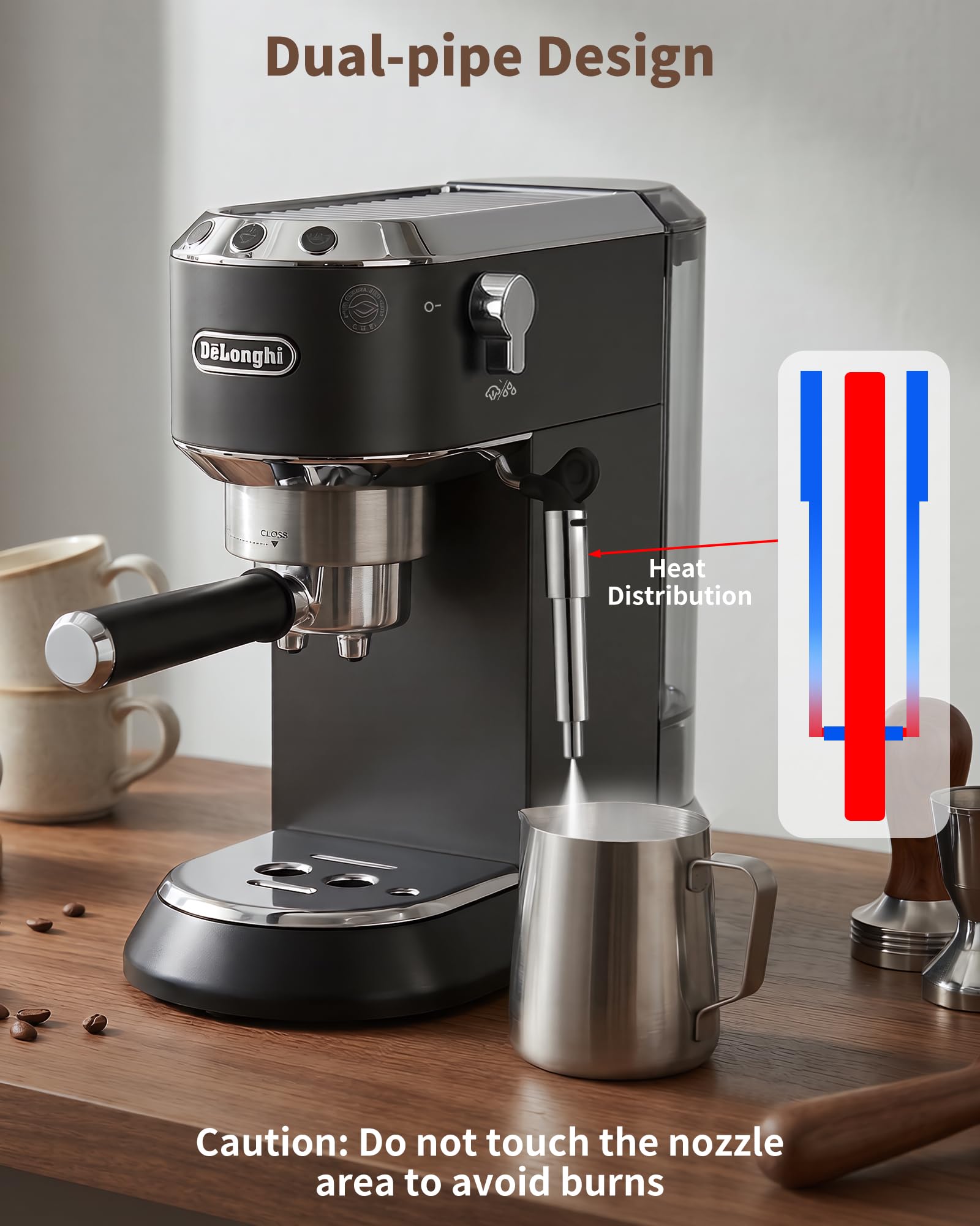 MOWETOO Ugello del Vapore for Coffee Machine - Inossidabile Steam Nozzle per Espresso Machine DeLonghi Dedica EC685 ed EC680, Punta con 1 o 3 Fori