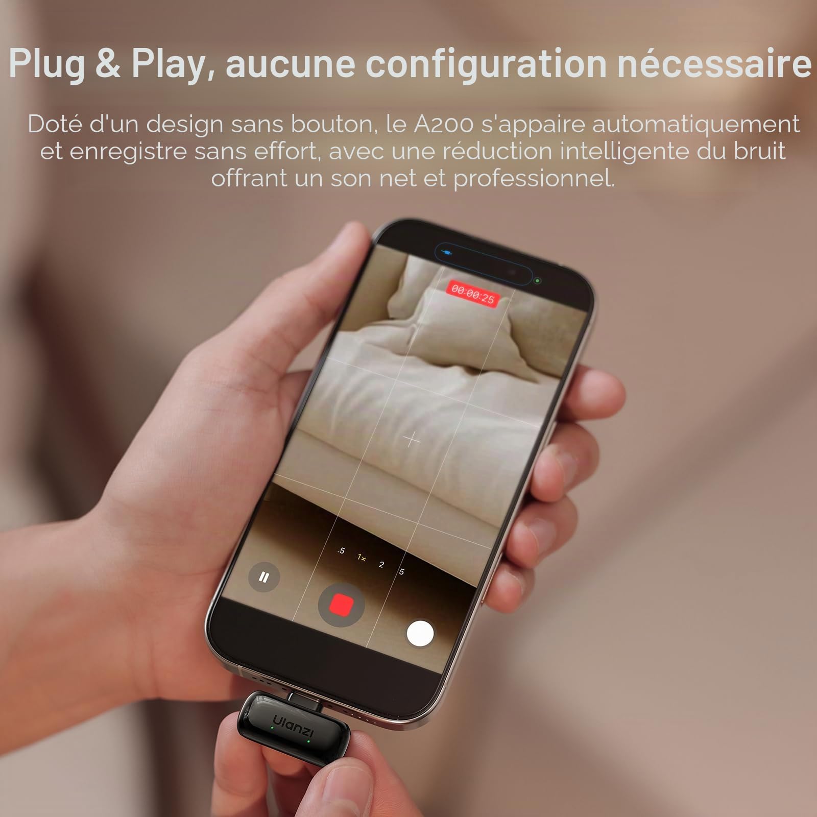 ULANZI A200 Micro Cravate sans Fil, Mini Micro pour iPhone 17/16/15 Android, Réduction Intelligente du Bruit, 30H Utilisation, Portée de 100 m, Microphone Lavalier pour Streaming, Vlogging, Youtube