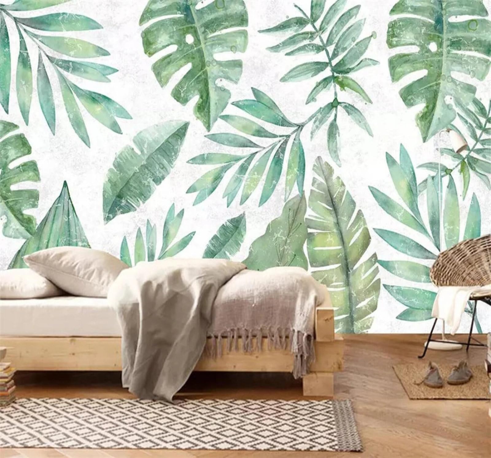 Xlming 300Cm×210Cm(B×H) Fresh Hand Drawn Tropical Plants Banana Leaves 3D Wallpaper Luxury Home Dining Decor Paste Sofa Living Room The Wall For Bedroom Mural-300Cm×210Cm