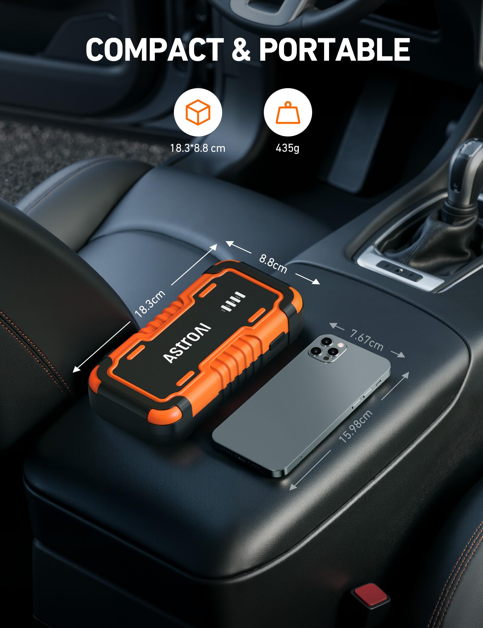 AstroAI S8 Car Battery Jump Starter, Car Jumper Starter Battery Pack for Up to 6.0L Gas & 3.0L Diesel Engines, 12V Portable Jump Box with 3 Modes Flashlight and Jumper Cable (Orange): Orange - 5000A