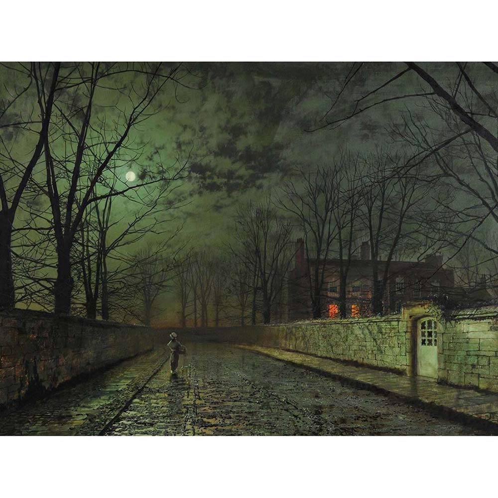 Wee Blue Coo John Atkinson Grimshaw Moonlit Street Old Master Painting Art Print Poster Wall Decor 12X16 Inch