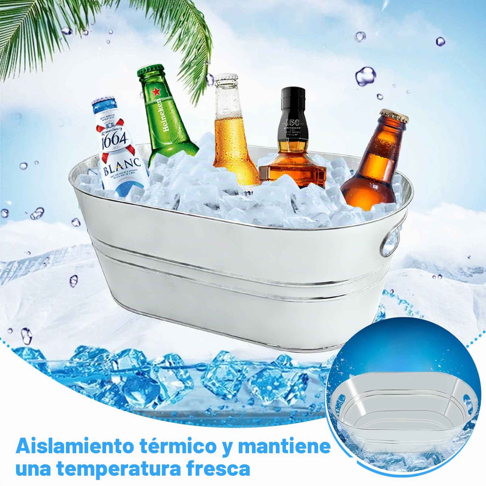 4 cubos galvanizados de 4 galones para fiestas, cerveza y bebidas con cucharas, champán, cócteles, refrigeración de vino, suministros de bar de mimosa
