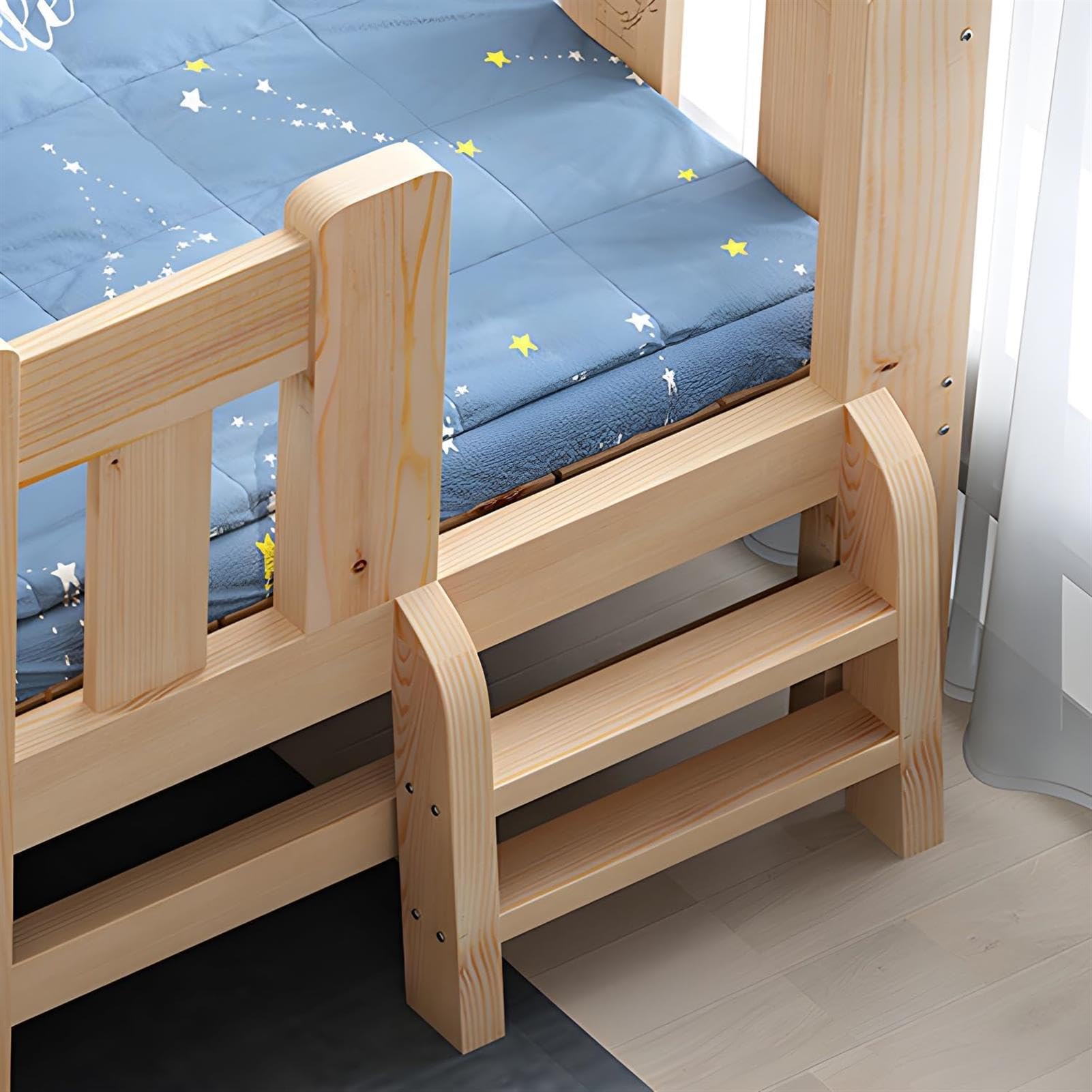 Cama Infantil Haya Cuna De Madera para Guardería con Barandilla Cama De Listones De Madera Natural Cama Individual para Niño Cama De Princesa Niña