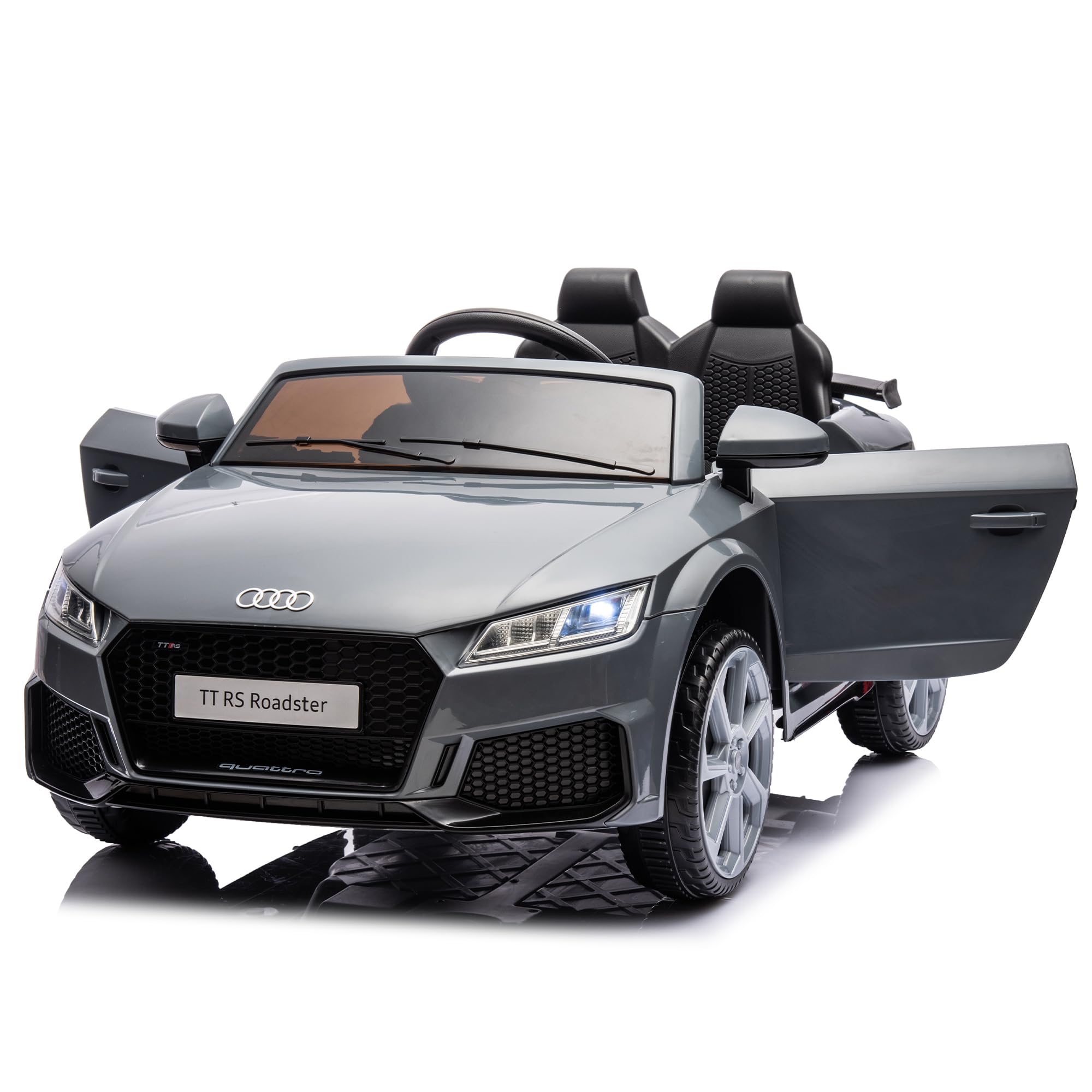Coche eléctrico Audi TT RS para niños, vehículo Infantil 12V, Coche eléctrico con Licencia, con Mando a Distancia & MP3, Control de Volumen & AUX, Mando a Distancia 2.4G, Gris