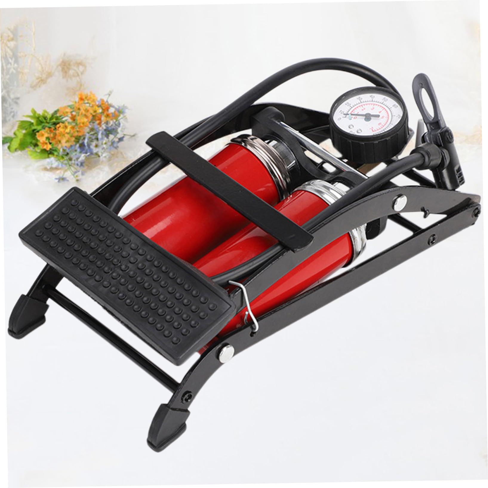 Gatuida Hochdruck Fußpumpe Fahrradluftpumpe Doppelzylinder Pedal Luftpumpe aus Metall Tragbar für Motorräder Bälle Outdoor Aufblasbar Zufällige Farbe