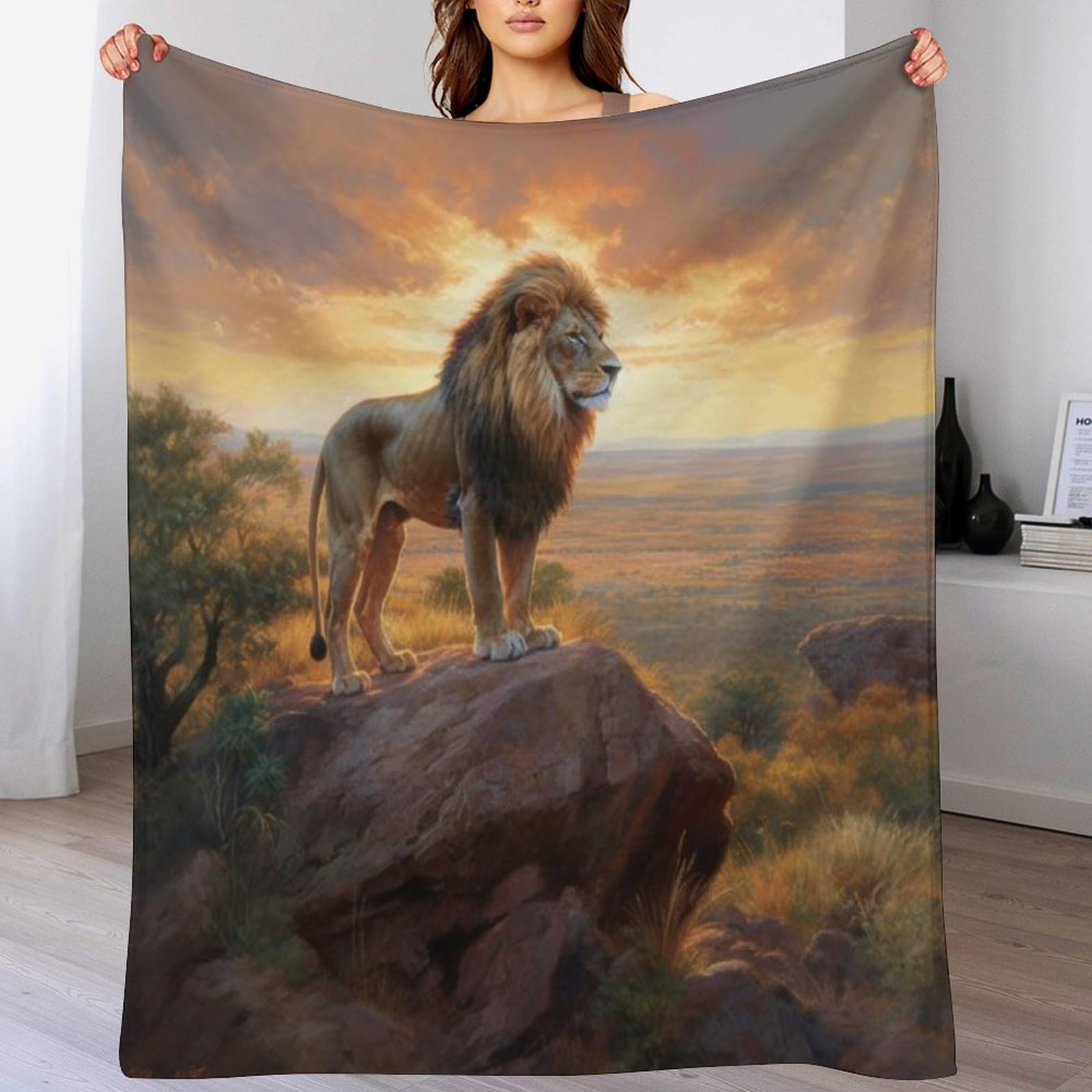 Plaid lion 100% flanelle pour vos soirées cocooning au salon