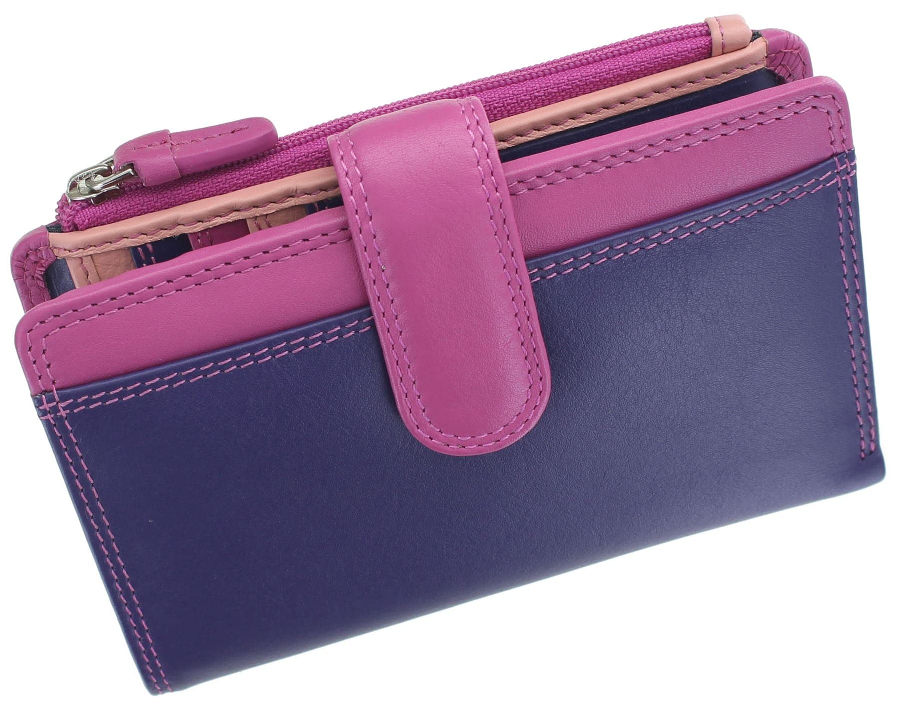 Rainbow Collection Cayman Leather Purse with RFID Blocking RB97 Berry Multi