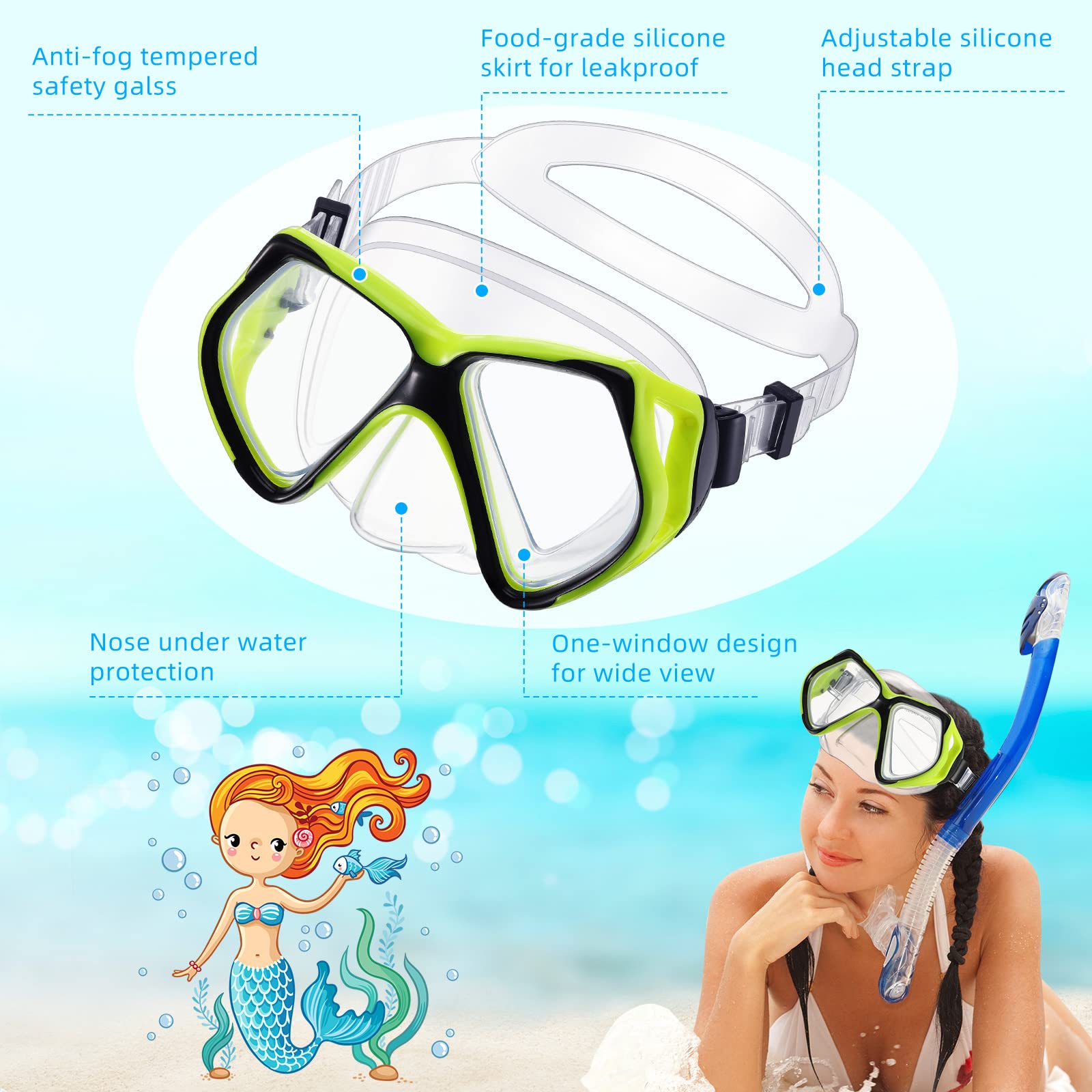 Gafas De Buceo Negras Para Adulto Con Protección Antivaho Y UV
