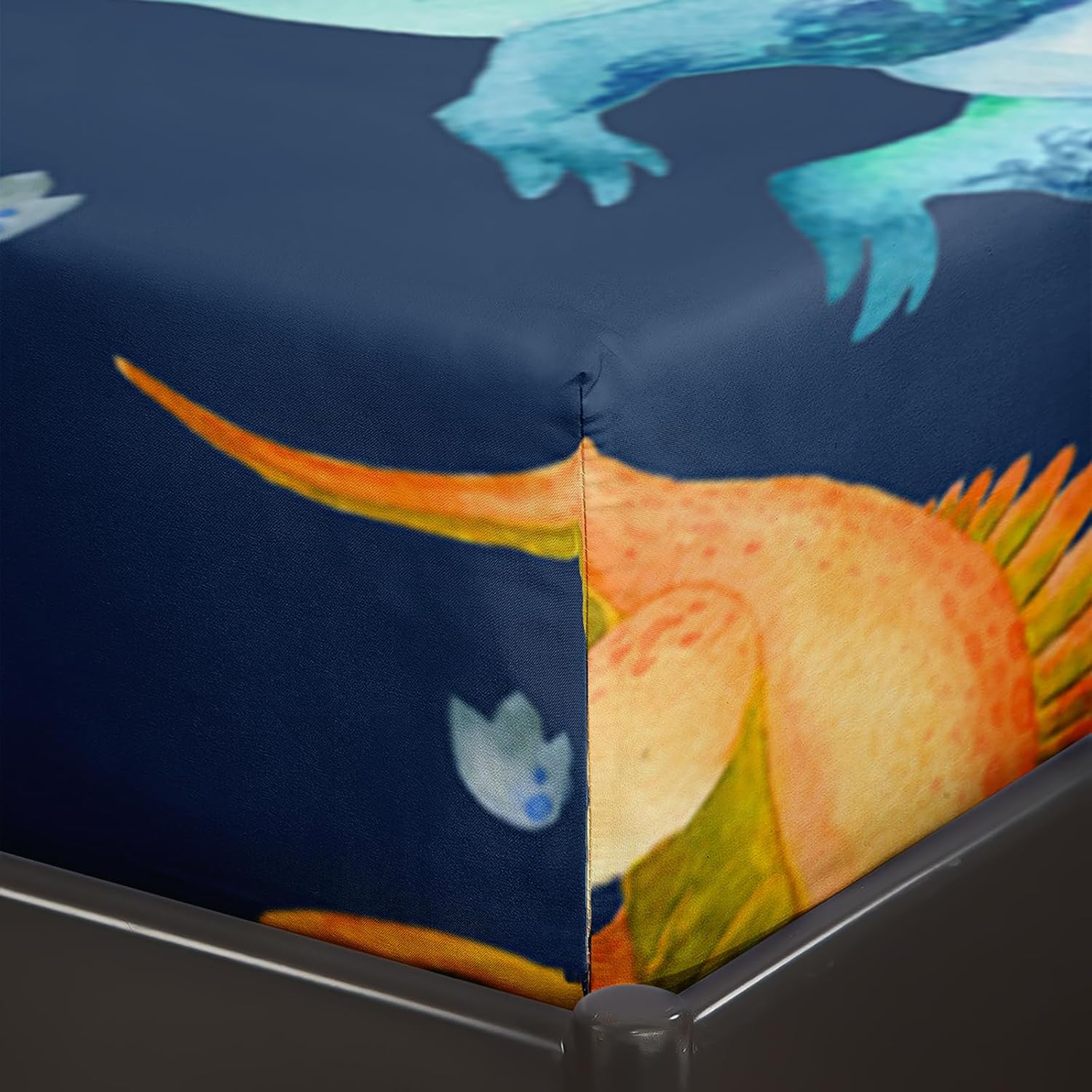 QOOMO Cartoon Dinosaur Kids Bed Sheets Twin Size,Colorful Dino Print Bedding Sheet Set,4Pcs Cute Animal Deep Pocket Bed Sets with 1 Fitted Sheet 1 Flat Sheet 2 Pillowcases for Boys Girls Teens