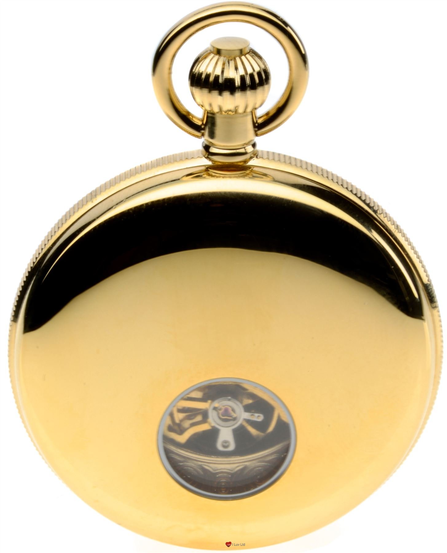 I LUV LTD Skeleton Double Hunter Pocket Watch 17 Jewelled Mechanical Gold Plated Case