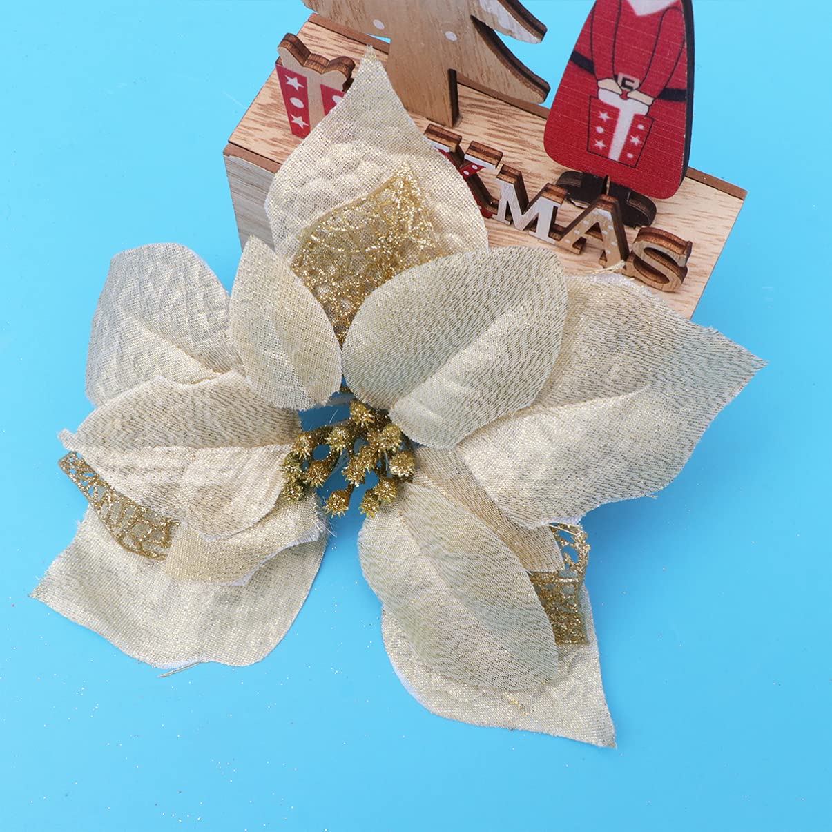 RLKHXBS Hand Decor 6 Piezas De Flores De Pascua De Navidad Flores De Pascua De Brillo Artificial Adornos para Coronas De Árboles De Navidad Decoración De Guirnaldas Guirnalda Artificial Día De