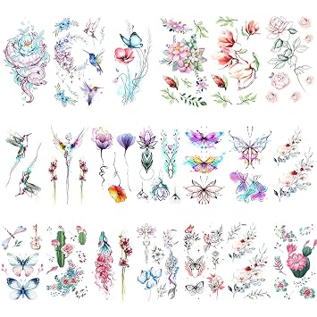 GLARYYEARS Realistic Floral Temporary Tattoos for Women | 30-pack waterproof, painless fake tattoos. Lasts 5-7 days for festivals & parties. Easy to apply and remove without residue.