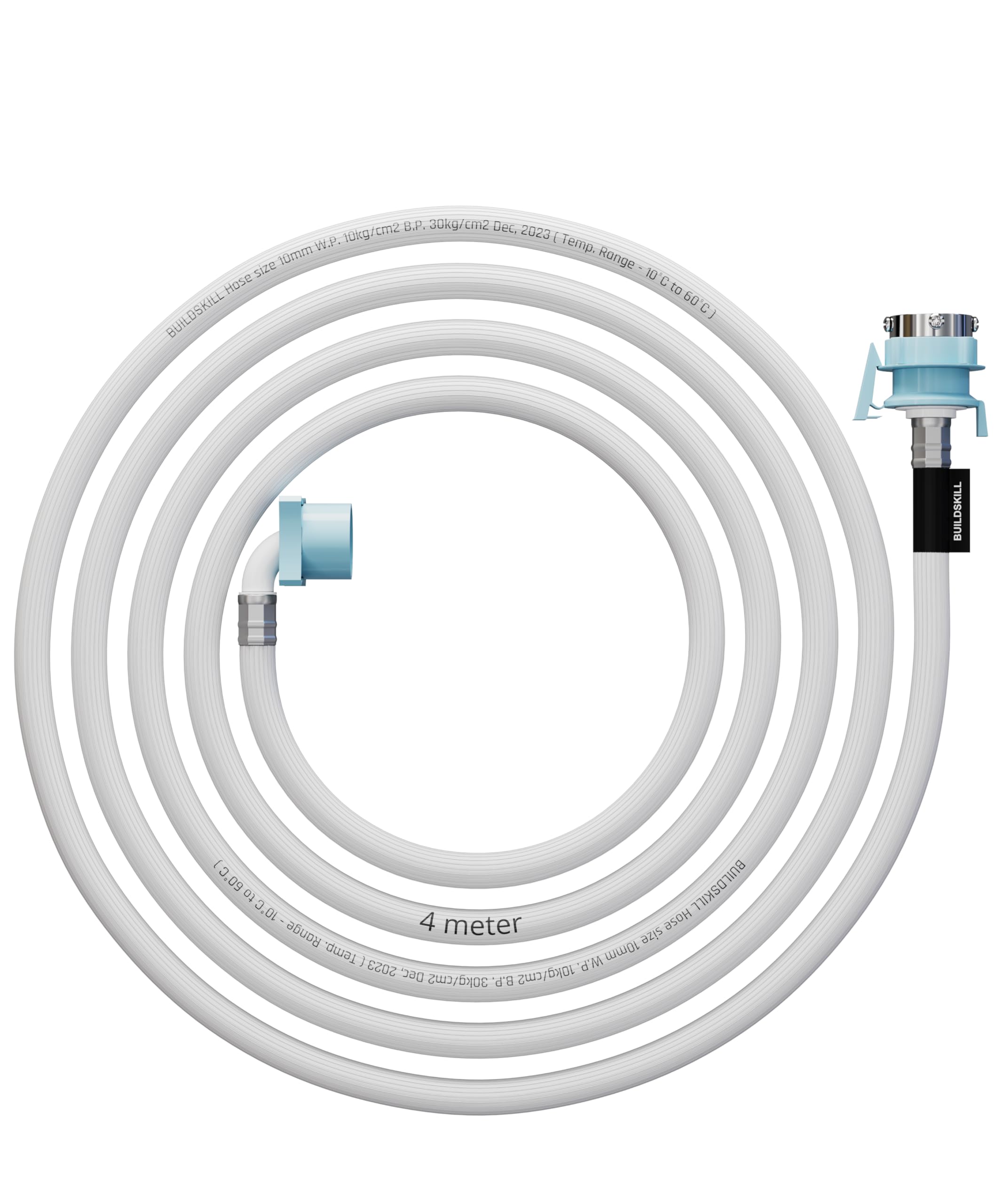 BUILDSKILL 4 Meter Fully Automatic Washing Machine Inlet Pipe With Universal Tap Adaptor Connector | Burst Proof and Anti Kink | Hot & Cold Water Washing Machine Pipe Inlet | Pressure Resistant
