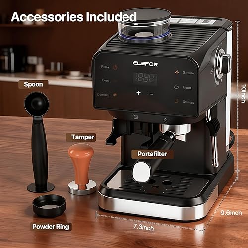 Miniatura 5 de Máquina de café expreso de 20 bares, cafetera con molinillo, cafetera con espumador de leche y cafetera profesional para café con leche capuchino,