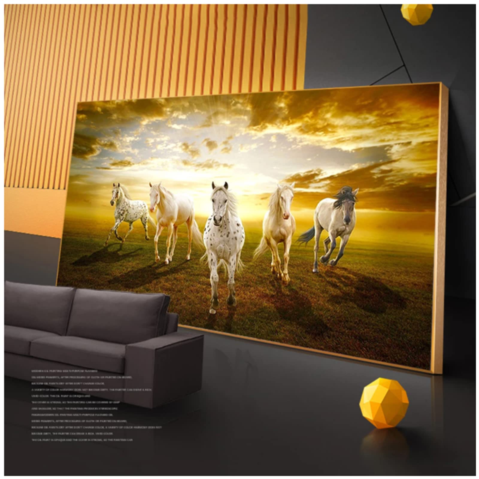Amazon.co.jp: 芝生の上を走る7頭の馬壁のキャンバスの絵画アート