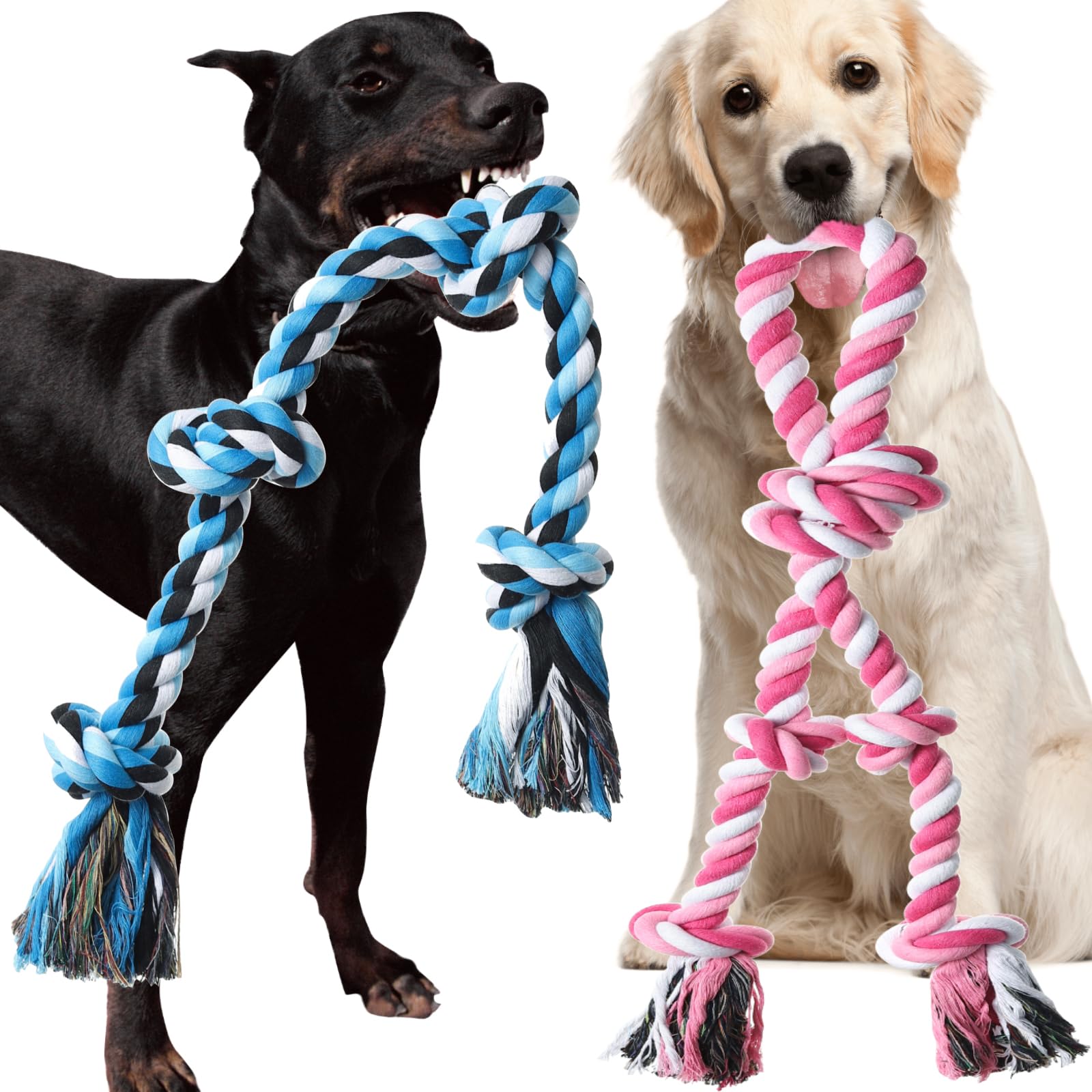 Kwispel Dog Rope Toys for Aggressive Chewers, 2 Pack Heavy Duty Dog Rope Toy for Large and Medium Breed, Indestructible Dog Chew Toys, Tug of War Dog Toy, 100% Cotton Teeth Cleaning