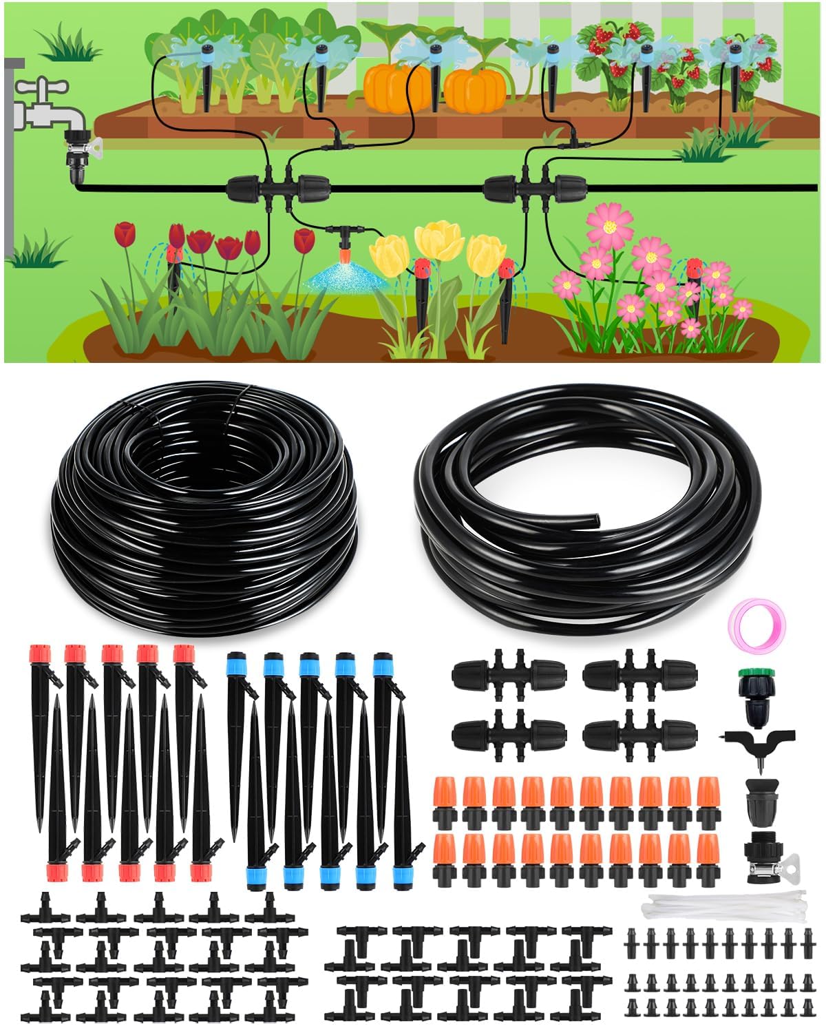 Tropfbewässerungssystem für Gartenbewässerung: Quick Connect Tubing Automatisches Sprinkler-Kit Einstellbare Nebelteile Wasserschlauch
