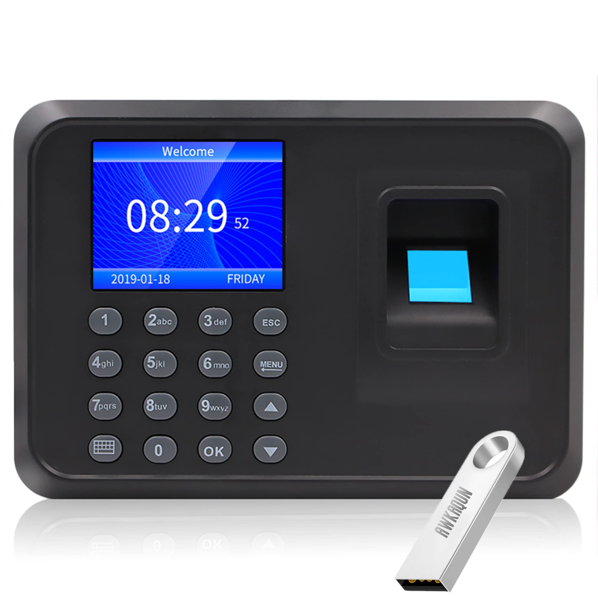 Macchina di assistenza, macchina schema di assistenza biometrica a impronta digitale con disco U 8G, capacità di 100.000 record,2,4 pollici, schermo LCD, sistema spagnolo