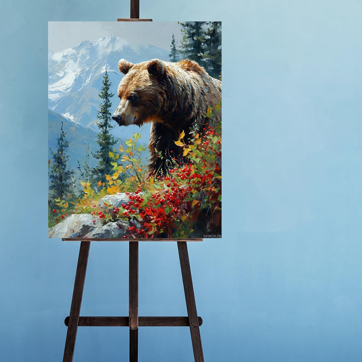 SVINOILER Paint by Numbers, Grizzly Bear Feasting on Berries, Adult Crafts Adult Paint by Number Kits, Arts Crafts for Home Decor No Frame,16x20 inch