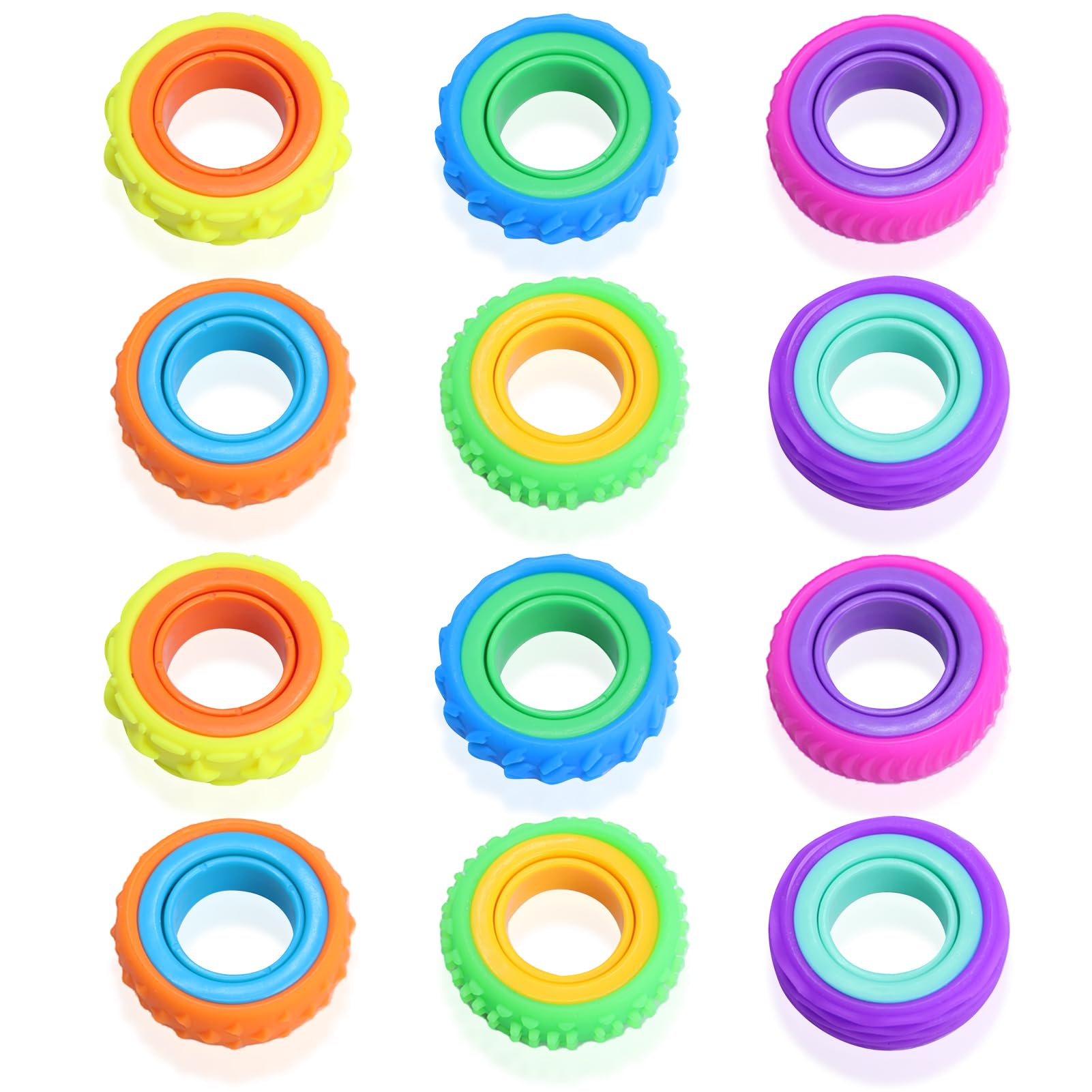 Fidget Ring, Sensory Fidget Toys Multicolor Quiet Textured Spinner Rings for Classroom Office Calming Stress Relief Fidget Rings for Kids and Adults with ADHD Autism Anxiety (12)