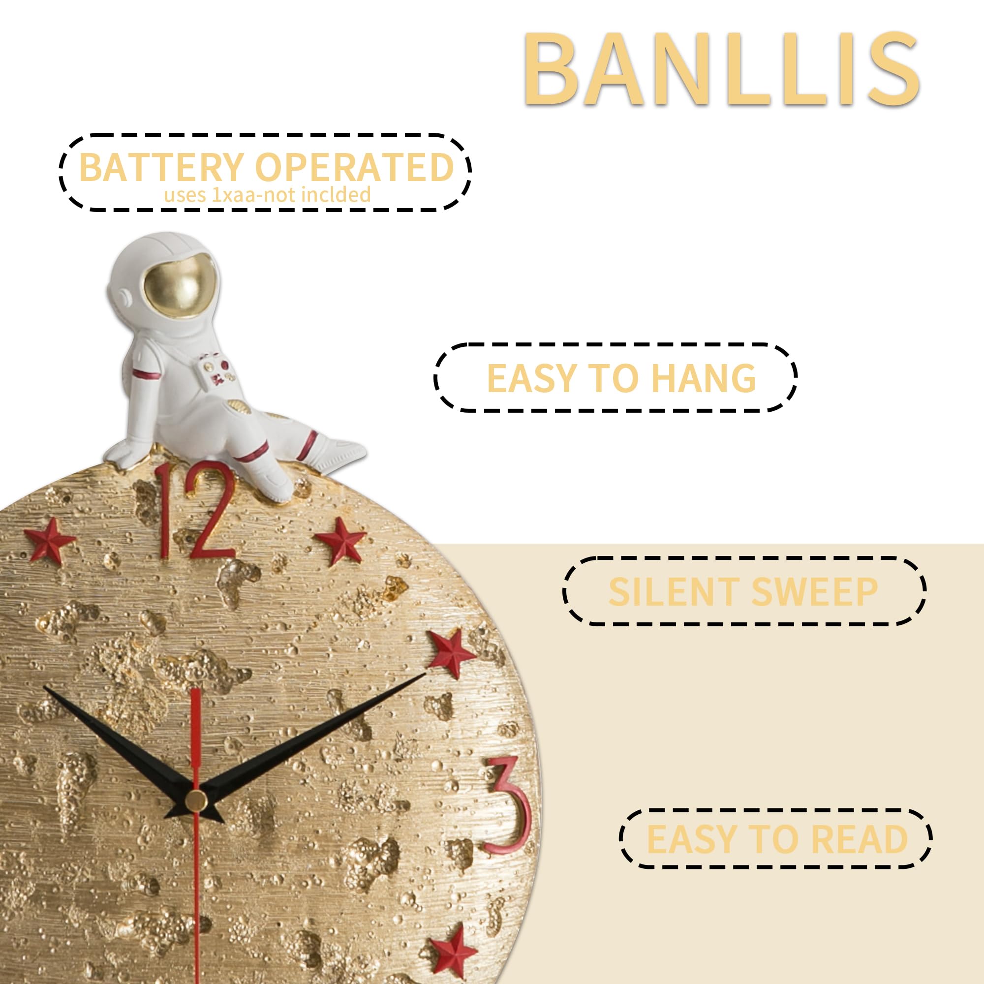 Amazon.co.jp: Banllis 宇宙をテーマにした壁掛け時計、宇宙飛行士の月