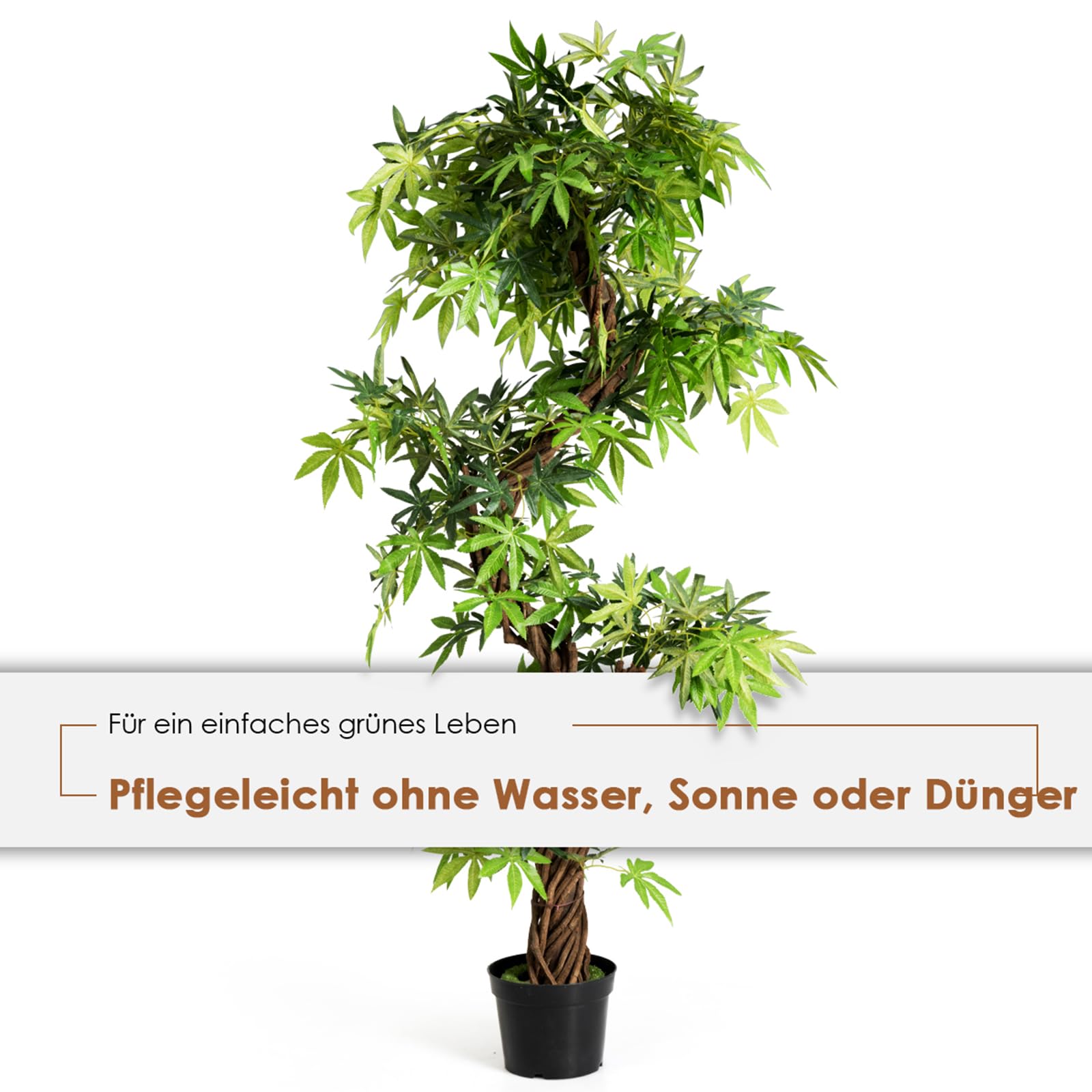 COSTWAY 2er Set Künstliche Pflanzen Groß 160 cm, Kunstpflanze im Topf, Kunstbaum wie echt, Zimmerpflanze mit Naturholzstamm, für Zuhause, Büro, Grün