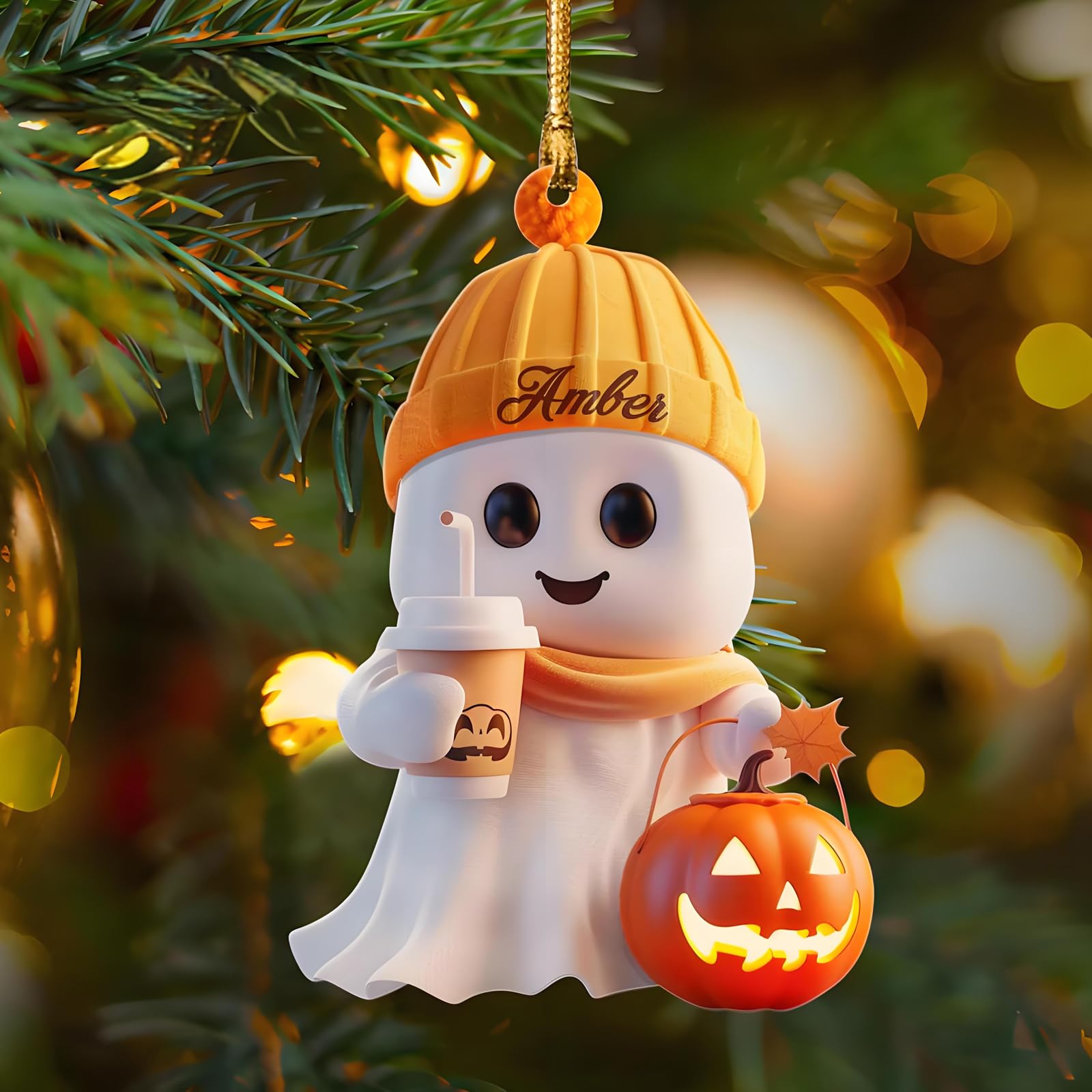 Amazon.com: Halloween Ornaments Tree Decorations, Personalised Custom  Halloween Cute Ghost Ornament, 2D Flat Acrylic Hanging Holiday Party Indoor  Home Decor, for Family Friends : Home & Kitchen