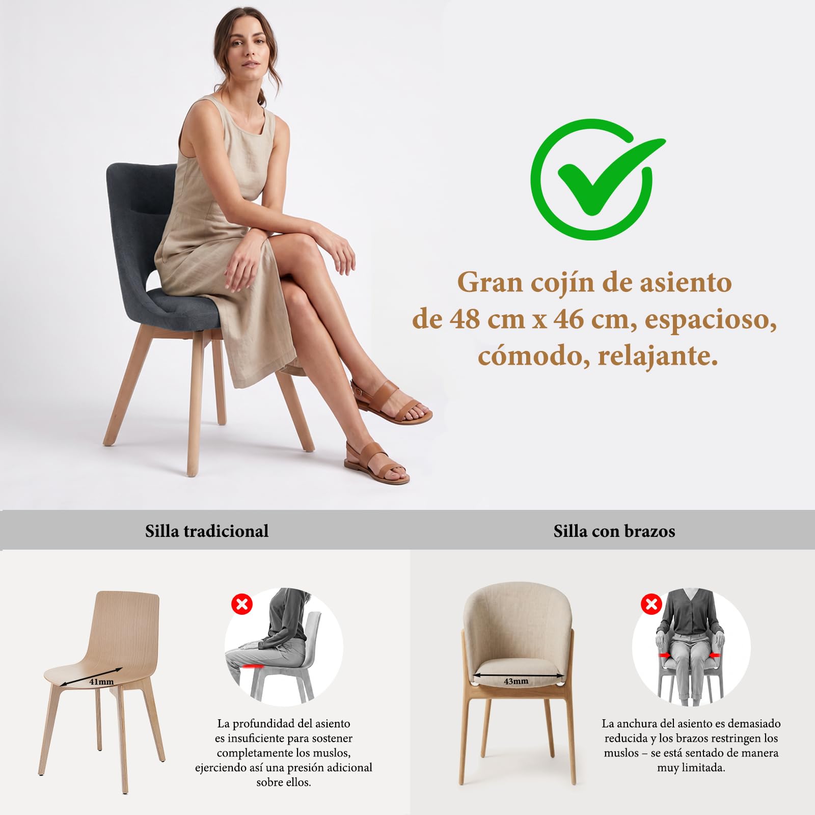 WAFTING Sillas de Comedor Giratorias 360° Acolchadas Pack de 4, Gris Oscuro | Tejido Similcachemir, Pata de Haya, Asiento Ancho de 48 cm, Respaldo Calado, para Comedor, Cocina, Salón y Cafetería