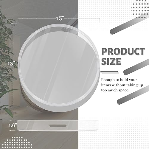 Miniatura 2 de MAONAME Bandeja redonda transparente con asas, bandeja transparente de plástico de 13 pulgadas, bandeja decorativa redonda para mesa de café,