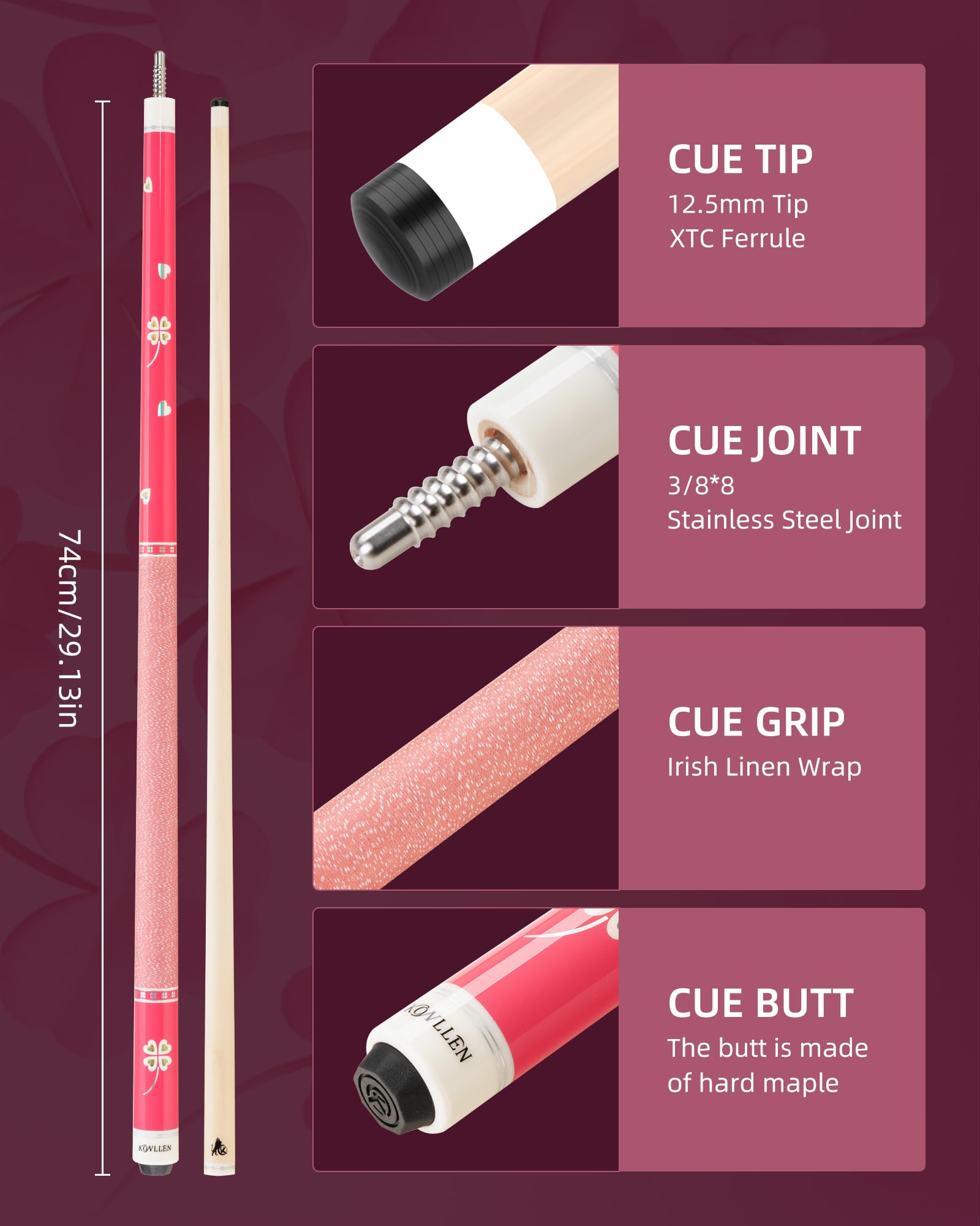 Amazon.co.jp: KONLLEN 低偏向ピンクプールキュー、若くてファッショ