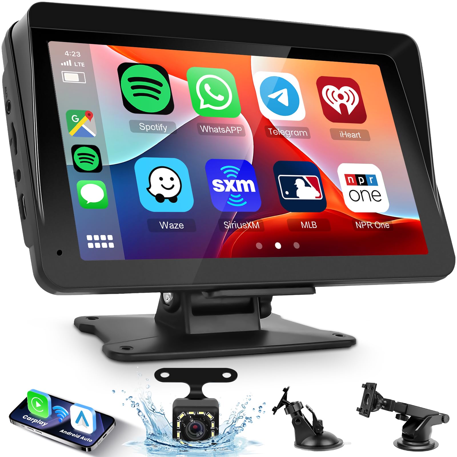 Autoradio Portatile CarPlay Display per Auto, Schermo 7 Pollici IPS Touchscreen Auto con Carplay Android Auto Senza Fili, Hodozzy Stereo Auto Monitor Car Play con Telecamera, Bluetooth, GPS/AUX/FM